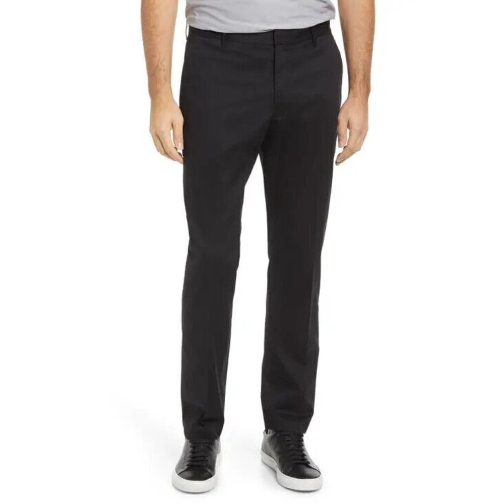 NORDSTROM Bnwot Tech-Smart Trim Fit Pants Trousers Black Chinos Flat Front.